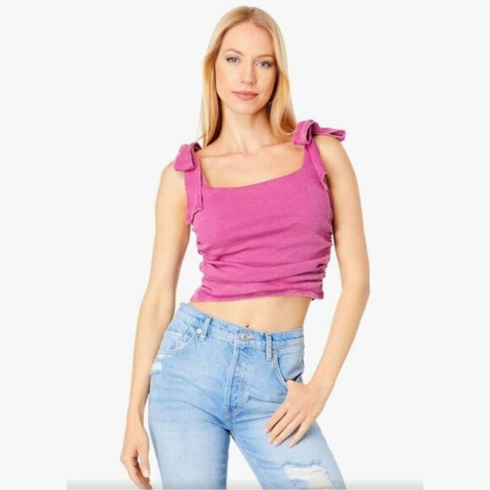 Free People ✦ Boulevard Tank ✦ Dragonfruit Pink Tie Straps Ruched Bodice XS NWOT - Picture 6 of 11